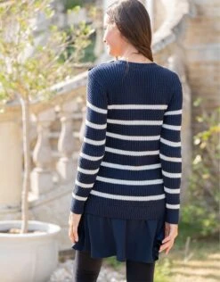 Seraphine Tunique Grossesse Et Allaitement En Maille à Rayures – Bleu Marine -Seraphine Primrose NavyStrp 06 V4