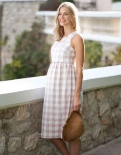 Seraphine Robe Droite De Grossesse à Allaitement Sans Manches En Vichy -Seraphine Regan Mauve 03 V3