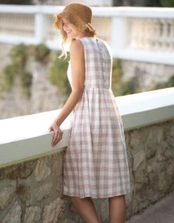 Seraphine Robe Droite De Grossesse à Allaitement Sans Manches En Vichy -Seraphine Regan Mauve 04 V3