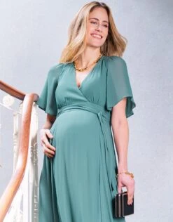 Seraphine Robe Cache-cœur Maxi Grossesse Et Allaitement Verte Sauge -Seraphine Renae Sage 07 V2