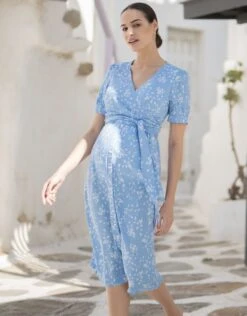 Seraphine Robe Grossesse Et Allaitement Imprimés Fleurs – Bleu