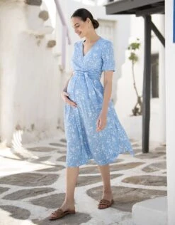 Seraphine Robe Grossesse Et Allaitement Imprimés Fleurs – Bleu -Seraphine SannaBlue 03 V3