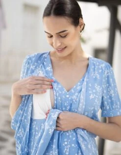 Seraphine Robe Grossesse Et Allaitement Imprimés Fleurs – Bleu -Seraphine SannaBlue 04 V3