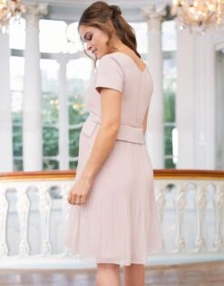 Seraphine Robe Grossesse Plissée à Manches Courtes – Rose -Seraphine Saphira Blush 04