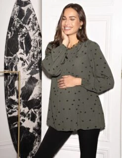 Seraphine Blouse Grossesse Et Allaitement Kaki à Pois