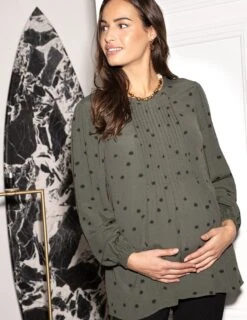 Seraphine Blouse Grossesse Et Allaitement Kaki à Pois -Seraphine Sue Khaki 04 V1