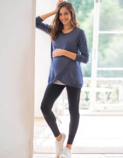 Seraphine Sweat Grossesse Et Allaitement Croisé En Mélange De Coton – Bleu