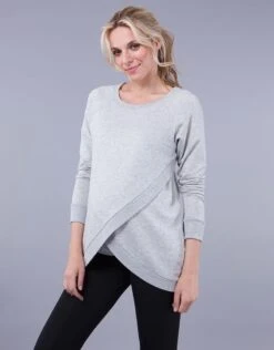 Seraphine Sweat Grossesse Et Allaitement Croisé En Mélange De Coton – Gris