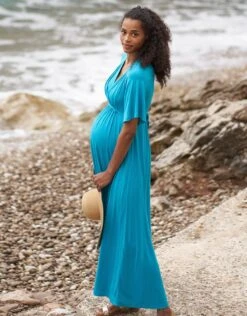 Seraphine Robe Longue Grossesse à Allaitement En Jersey Bleu Turquoise