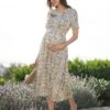 Seraphine Robe Mi-longue Grossesse Et Allaitement à Fleurs Vertes -Seraphine Tamika GreenPrt 01 V3
