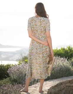 Seraphine Robe Mi-longue Grossesse Et Allaitement à Fleurs Vertes -Seraphine Tamika GreenPrt 05 V3