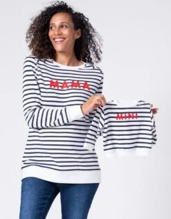 Seraphine Sweats Mama Et Mini En Mélange De Coton – Bleu Marine/Blanc -Seraphine Tasha NavyStripe 03 V2