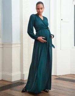 Seraphine Robe Grossesse Et Allaitement Longue – Vert Sapin
