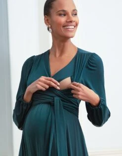 Seraphine Robe Grossesse Et Allaitement Longue – Vert Sapin -Seraphine Theia DrkGreen 03 V4