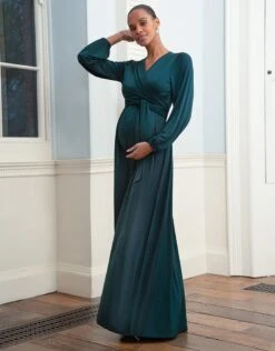 Seraphine Robe Grossesse Et Allaitement Longue – Vert Sapin -Seraphine Theia DrkGreen 05 V4