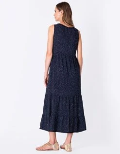 Seraphine Robe Grossesse Longue à Volants Imprimé Pois – Bleu Marine -Seraphine Trinu Navy 04