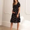 Seraphine Robe De Grossesse à Allaitement Noire à Imprimé Fleuri -Seraphine Verona Black 01 V3