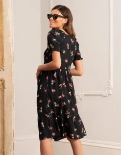 Seraphine Robe De Grossesse à Allaitement Noire à Imprimé Fleuri -Seraphine Verona Black 04 V3