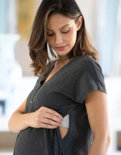 Seraphine Robe D'hôpital Midi En Coton Bio – Gris -Seraphine Weston Charcoal 06 V3