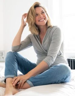 Seraphine Haut Contact Peau à Peau En Coton Manches Longues - Gris -Seraphine Winifrid34 Grey 05 V7