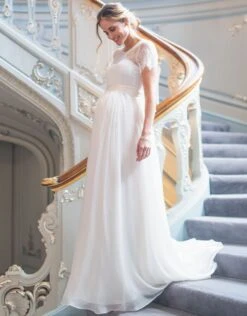 Seraphine Robe De Mariée Grossesse Longue Dentelle Et Soie - Ivoire