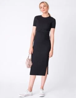 Seraphine Robe Grossesse Et Allaitement En Maille Côtelée – Noir -Seraphine amaya black 01 4