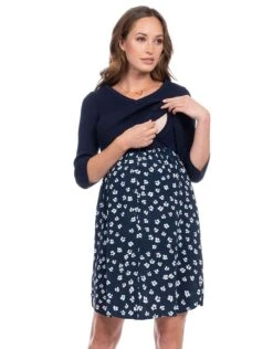 Seraphine Robe Grossesse Et Allaitement Haut En Maille Fleurie En Coton Mélangé – Bleu Marine -Seraphine amy navyfloral 02