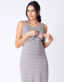 Seraphine Robe Midi Grossesse Et Allaitement Rayée- Gris/ Blanc -Seraphine claudette greystripe 04