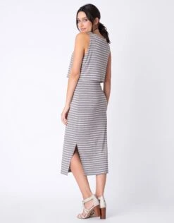 Seraphine Robe Midi Grossesse Et Allaitement Rayée- Gris/ Blanc -Seraphine claudette greystripe 05