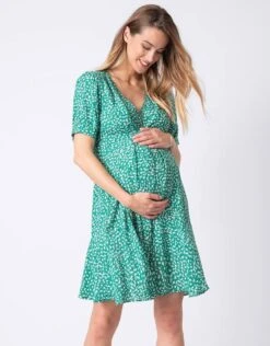 Seraphine Robe Grossesse Imprimée – Vert -Seraphine daffodil greenprint 04