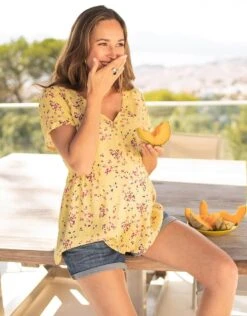 Seraphine Blouse Grossesse à Fleurs – Jaune