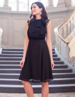 Seraphine Robe De Cocktail Grossesse Col Cravate – Noir