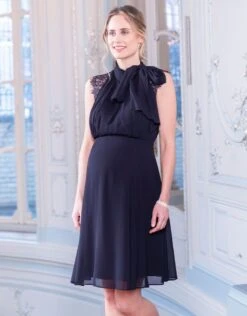 Seraphine Robe Grossesse Et Allaitement Col Cravate – Bleu Marine