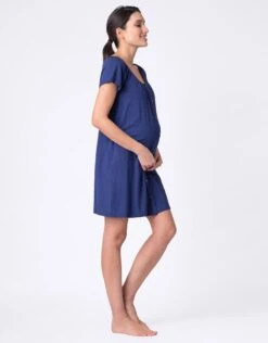 Seraphine Chemise De Nuit Grossesse Avec Boutons Pression- Bleu Marine