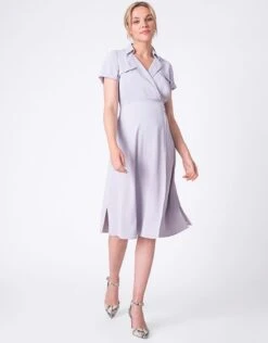 Seraphine Robe Grossesse Portefeuille Style Trench – Bleu Ciel