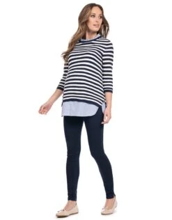 Seraphine Pull Grossesse Et Allaitement En Coton Et Chemise Détachable - Bleu Marine/Blanc -Seraphine janice nauticalblue 03 1 V2