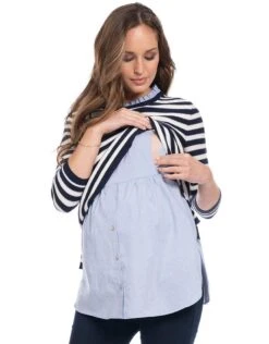 Seraphine Pull Grossesse Et Allaitement En Coton Et Chemise Détachable - Bleu Marine/Blanc -Seraphine janice nauticalblue 04 1 1 V2