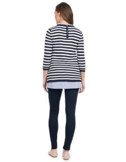 Seraphine Pull Grossesse Et Allaitement En Coton Et Chemise Détachable - Bleu Marine/Blanc -Seraphine janice nauticalblue 06 1 V2