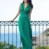 Seraphine Robe Longue Grossesse Col V Nouée Emeraude -Seraphine jo emerald 01