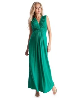 Seraphine Robe Longue Grossesse Col V Nouée Emeraude -Seraphine jo emerald 03