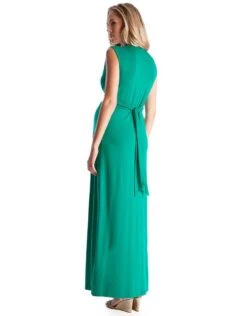 Seraphine Robe Longue Grossesse Col V Nouée Emeraude -Seraphine jo emerald 3 2 1
