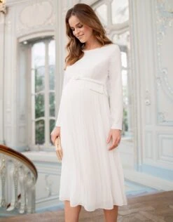 Seraphine Robe Grossesse Plissée Midi – Ivoire