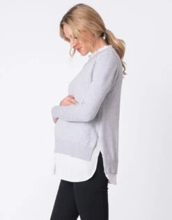 Seraphine Pull Grossesse Et Allaitement En Mélange De Coton Avec Col Détachable – Gris -Seraphine jupiter greymarl 01
