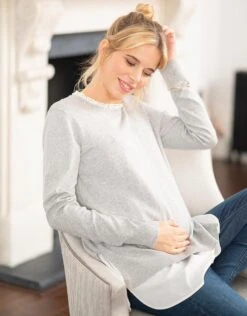 Seraphine Pull Grossesse Et Allaitement En Mélange De Coton Avec Col Détachable – Gris -Seraphine jupiter greymarl 04 1