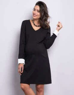 Seraphine Robe Grossesse à Manchettes Détachables - Noir