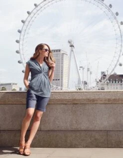 Seraphine Bermuda Grossesse En Mélange De Coton – Bleu Marine -Seraphine mason navy 03 1