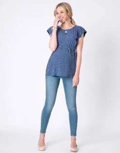 Seraphine Haut Grossesse Et Allaitement Manches Volantées à Pois – Bleu -Seraphine natalia bluewht 03