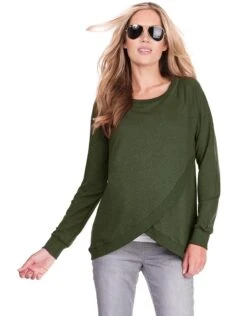 Seraphine Sweat Grossesse Et Allaitement Croisé En Mélange De Coton – Vert Olive -Seraphine sybil olive 04 v2