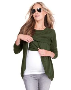 Seraphine Sweat Grossesse Et Allaitement Croisé En Mélange De Coton – Vert Olive -Seraphine sybil olive 05 v2